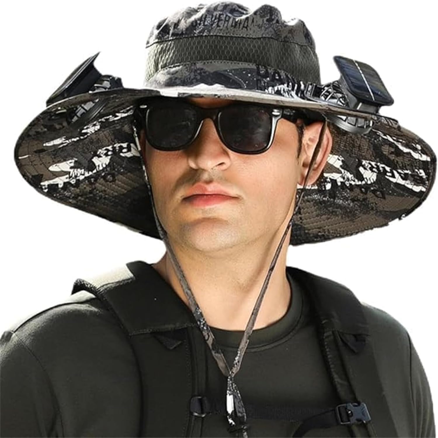 Wide Brim Solar Fan hat Outdoor Fishing Solar Fan Hats for Men hat with 2 Fans Solar Power Solar & USB Charging