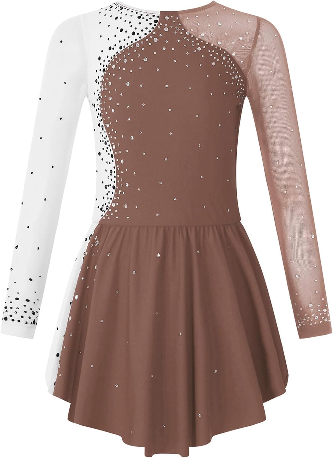 Hansber Kids Girls Figure Skating Outfit Long Sleeve Dance Dress with Footed Tights Trousers Cover The Boots Set Brown 6 Years