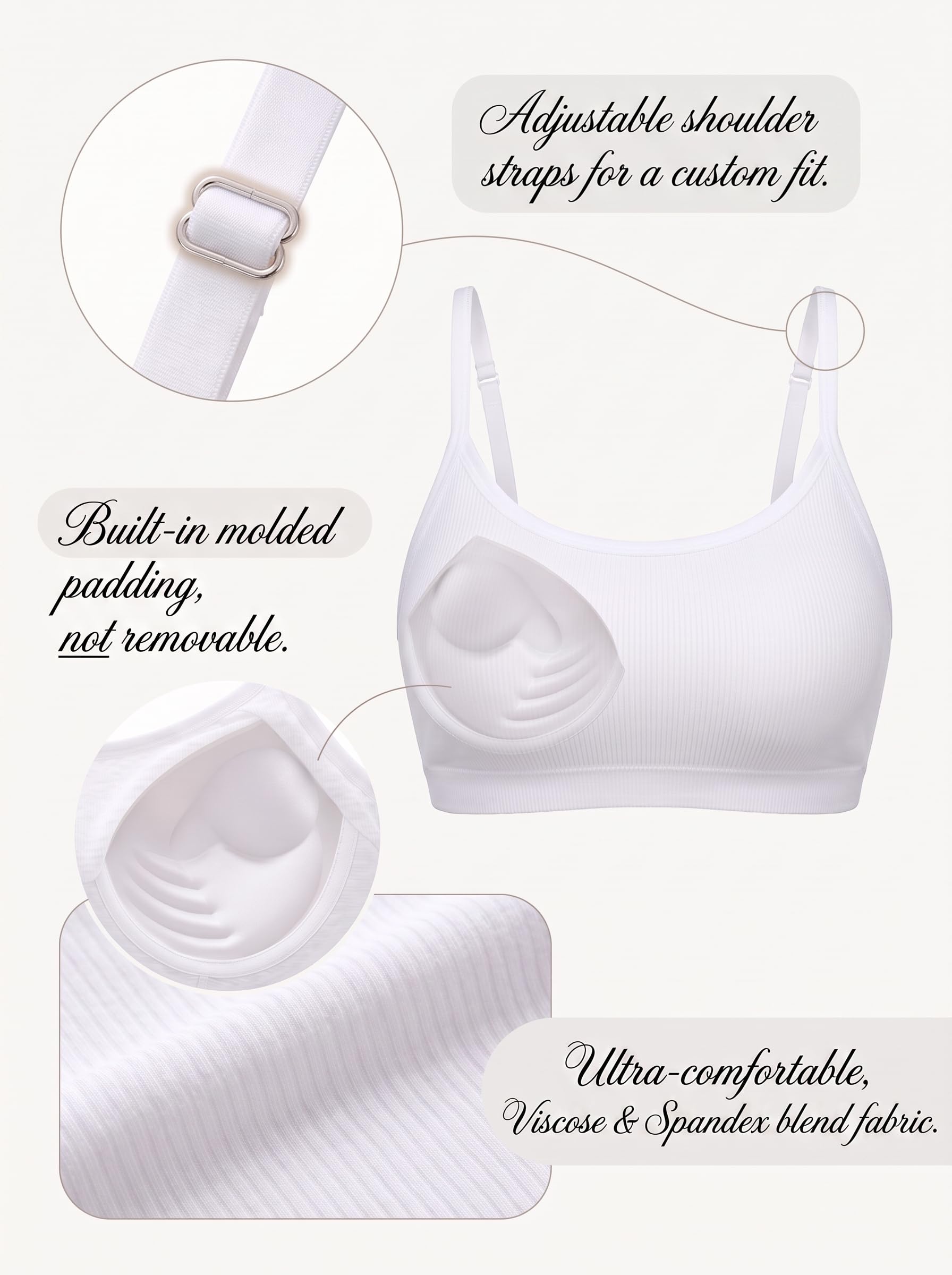 3 Piezas de Mini Camisola Sujetador sin Aro con Relleno Sujetador Deportivo sin Costura con Tirantes para Mujeres Chicas