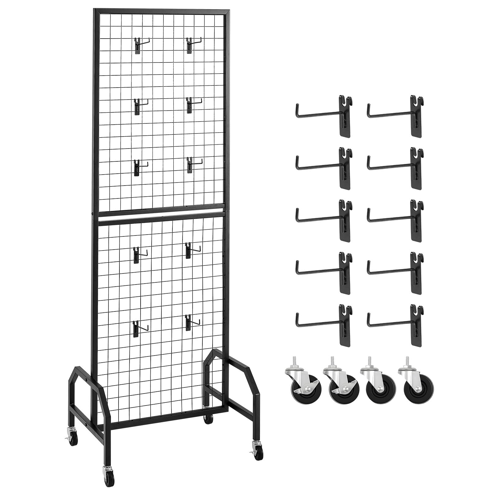 VEVOR Parete Pannello a Griglia 60 x 164 cm 1 pezzo Espositore da Pavimento con 10 Ganci, Parete a Pannello in Acciaio al Carbonio, Scaffale per Esposizione per Decorazioni, Nero