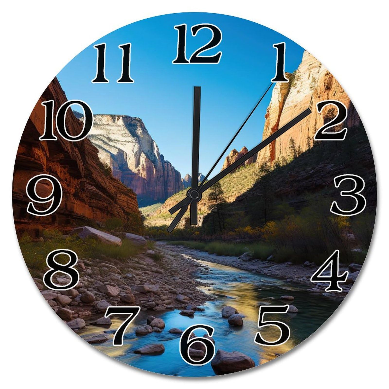 Horloge murale en bois a piles paysage de Zion pour une deco zen