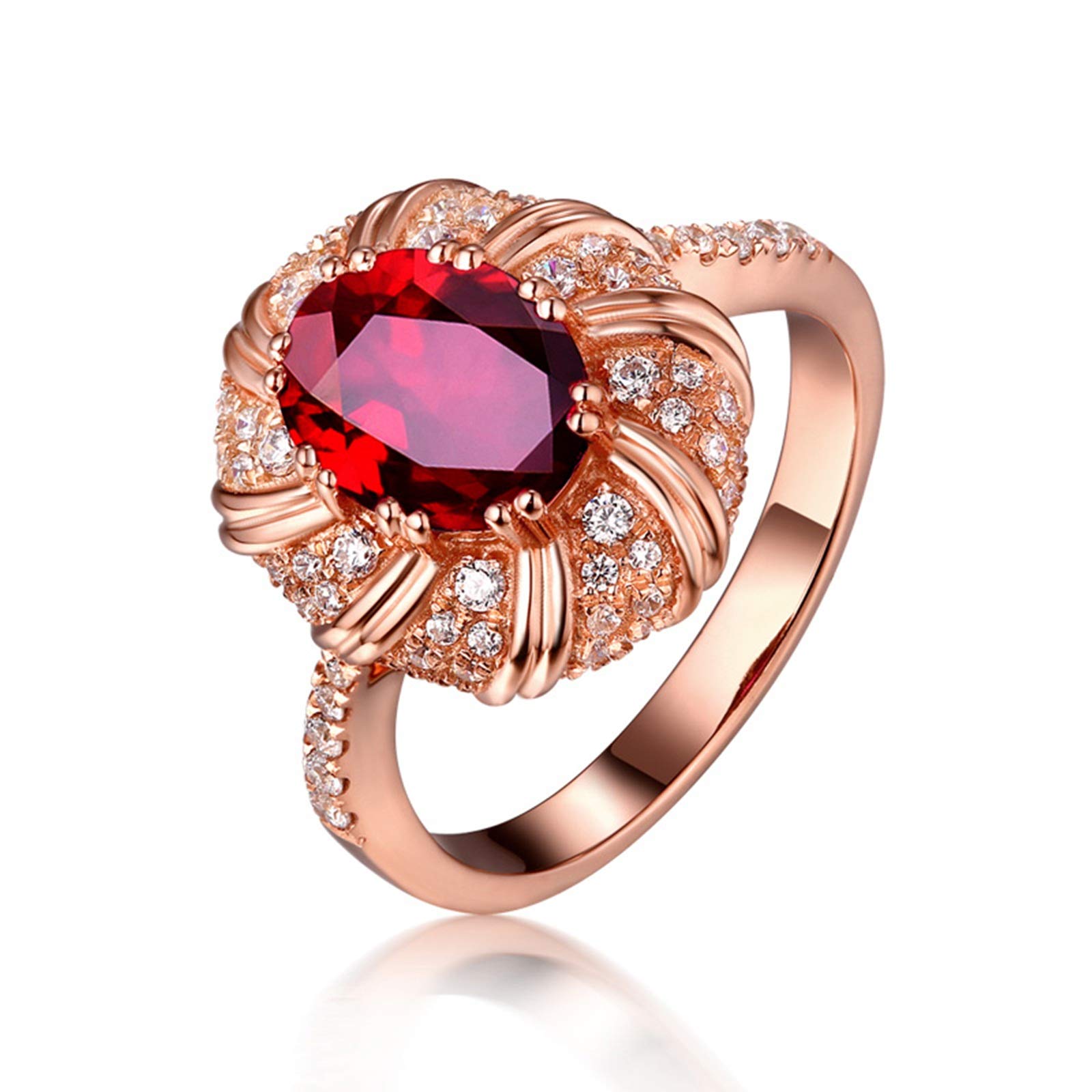 Beydodo Damski pierścionek 750 złoto prawdziwe diamenty kwiat z owalnym rubin 0,55/0,99/1,19 ct pierścionek zaręczynowy różowe złoto e 18 karatów (750) czerwone złoto, 58 (18,5), colore: 0.55ct, cod. TLLWGZ3829