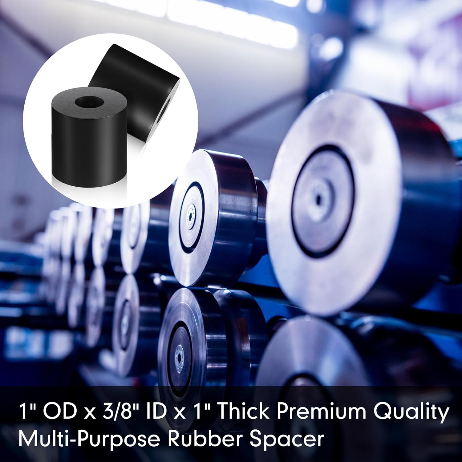 Boao 48 Pack Multi Purpose Rubber Spacer 1 Inch OD x 3/8 Inch ID x 1 Inches Thickness Rubber Bushing Anti Vibration Spacer Black Round Neoprene Washers for Home and Car Accessories