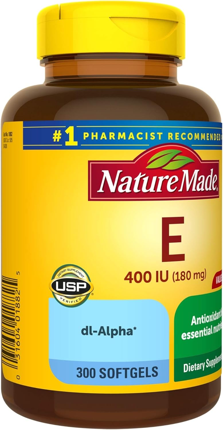 Nature Made Vitamin E 180 mg (400 IU) dl-Alpha, Dietary Supplement for Antioxidant Support, 300 Softgels, 300 Day Supply : Health & Household