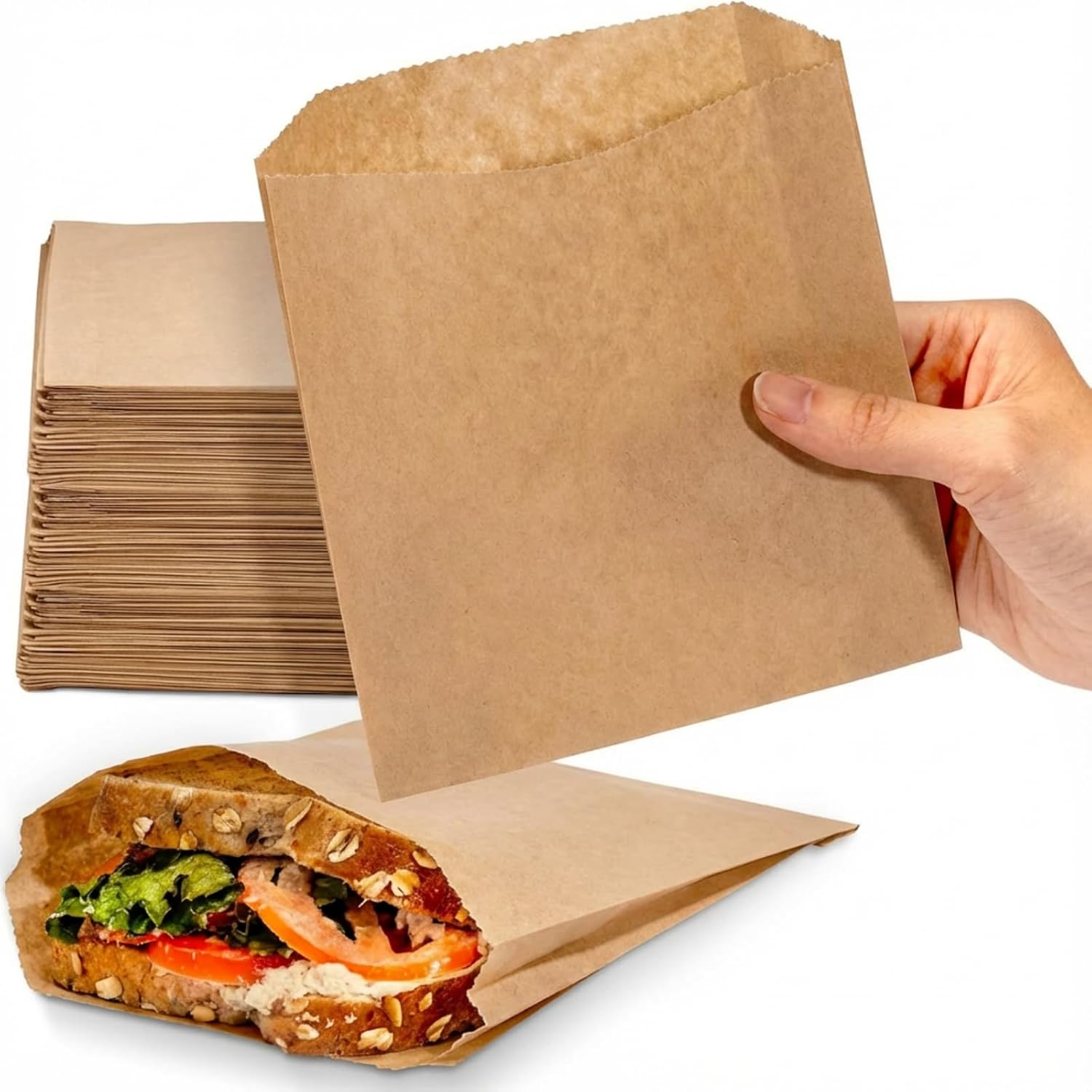 900 Pcs Paper Sandwich Bags Greaseproof Paper Snack Bags 6.5 x 8 x 1 Inches Glassine Lined Wax Pouches Food Grade Grease Resistant Food Pouches for Donut Pastry French Fries Cookies Bakery
