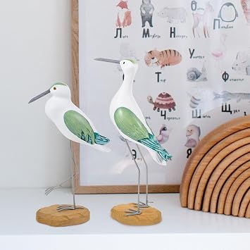 HEALLILY 2pcs Coastal Decor Wooden Seagull Figurine Bird Statue Nautical Coastal Ocean Home Decoration Green