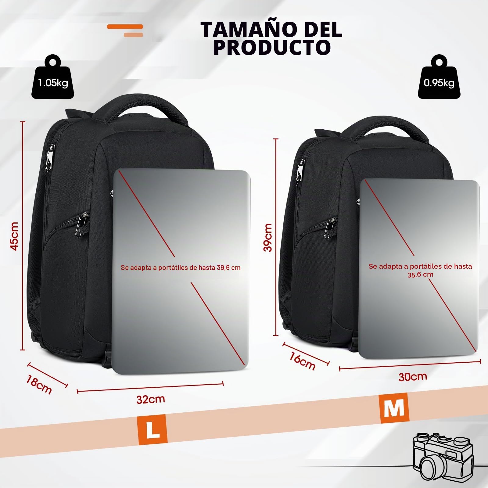 RAINSMORE Mochila Camara Fotos, Mochilas Fotografia, Bolsa Camara Reflex con Compartimento para Portátil de 14 y Funda Impermeable para Canon, Nikon y Sony Negro