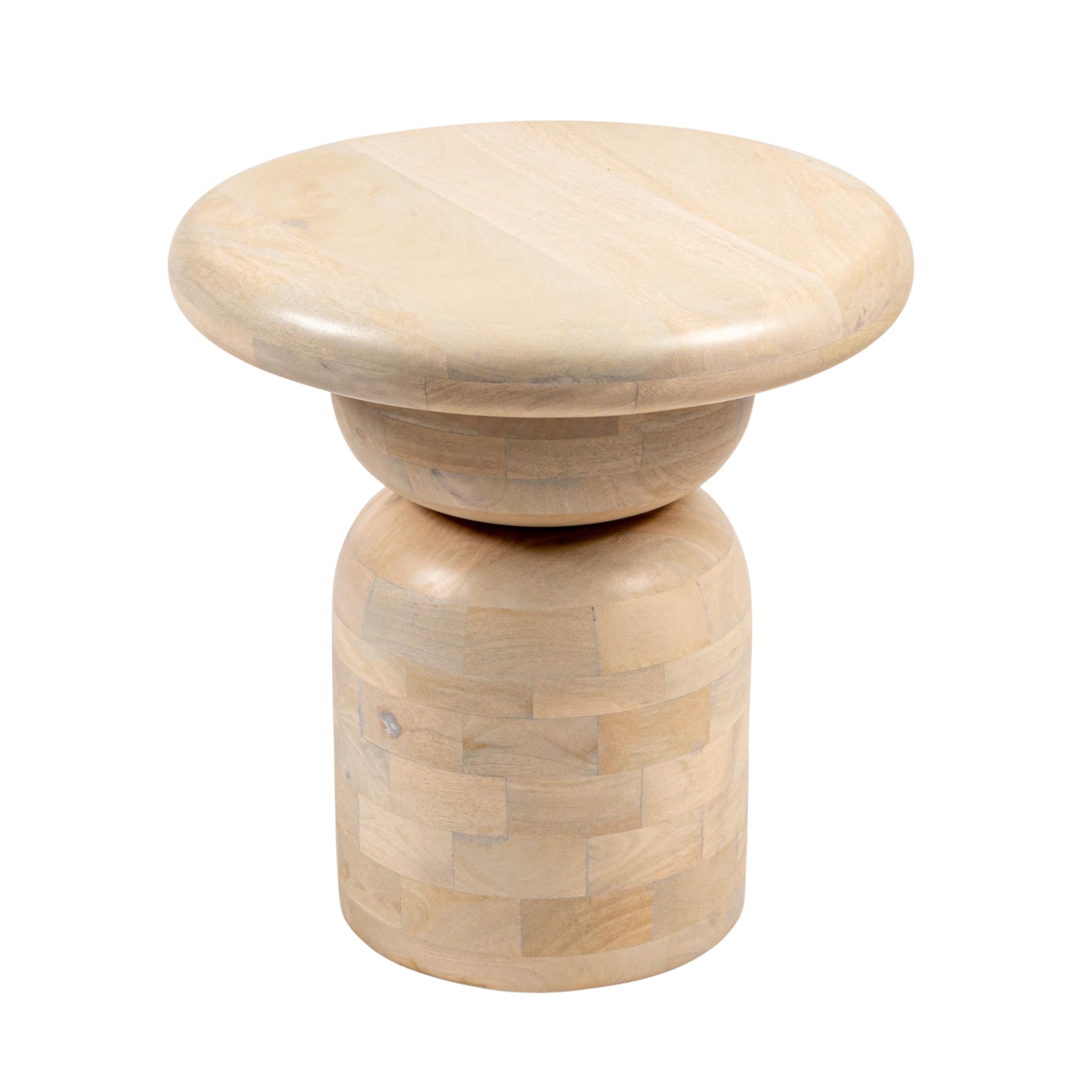 Creative Co-Op Round Mango Wood Accent Table with Stacked End Grain Base, Whitewashed Finish