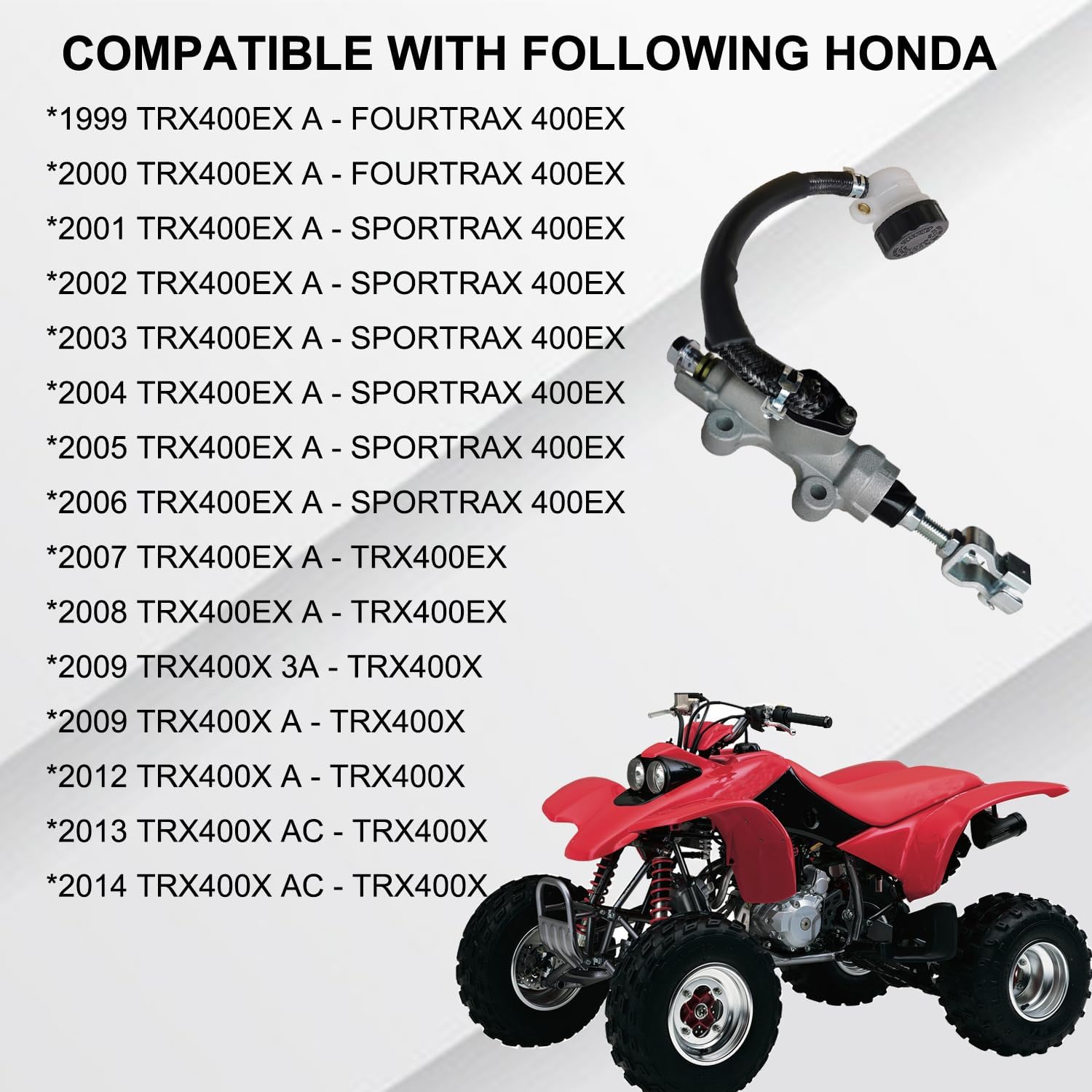 Rear Brake Master Cylinder Compatible with Honda TRX400EX 1999-2008 TRX400X 2009-2014 Fourtrax Sportrax Part # 43510-HN1-016