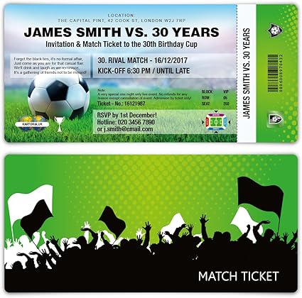 Cartes D Invitation Invitation Fete D Anniversaire Pass Ticket De Match De Football Amazon Fr Fournitures De Bureau