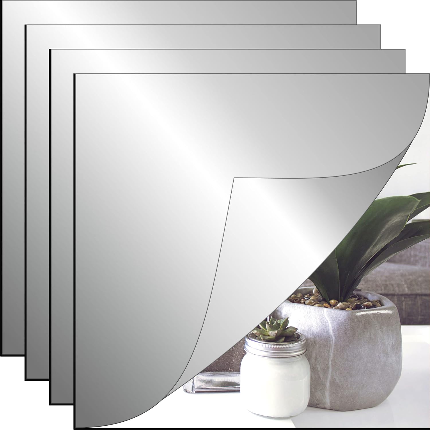 IFAMIO 4 Pack Self Adhesive Acrylic Mirror Sheets 8 x 8