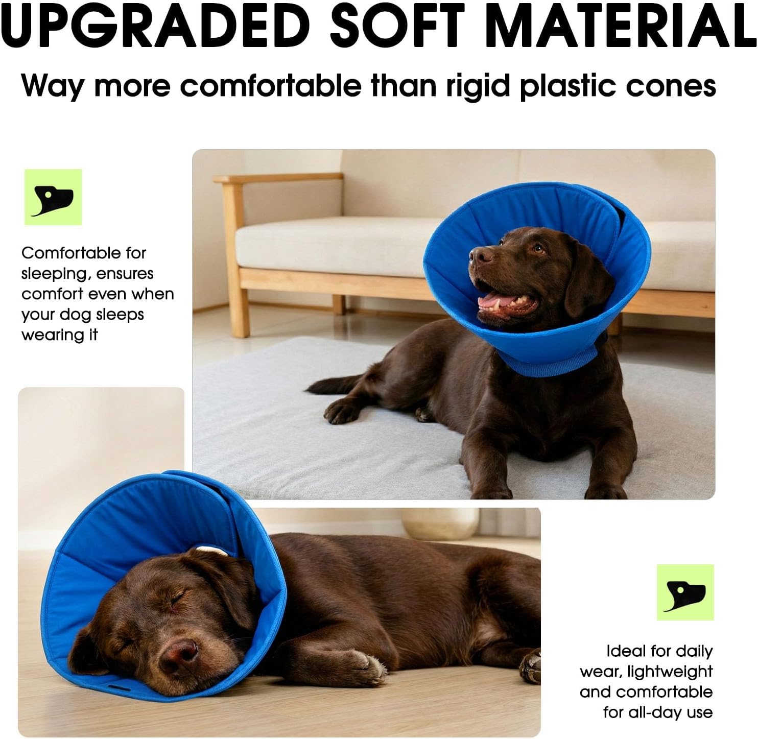 SUNFURA Dog Cone, Soft Cone for Dogs to Stop Licking with Adjustable Buckle, Dog E-Collar Alternative After Surgery for Medium Large Dogs, Pet Cones Collar for Wound Healing, Blue L