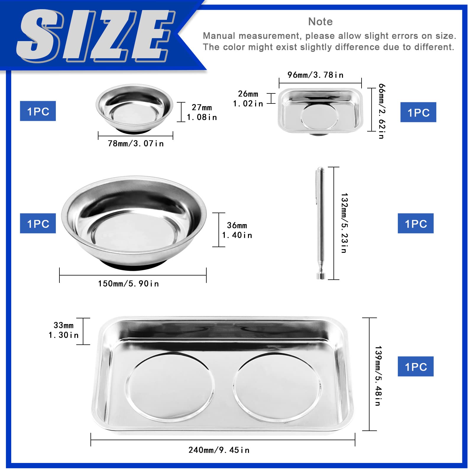 GLARKS Vassoio Magnetico per Utensili da 5 Pezzi con Strumento Magnetico per Parti, Prese, Viti, Dadi, Bulloni, Utensili in Metallo