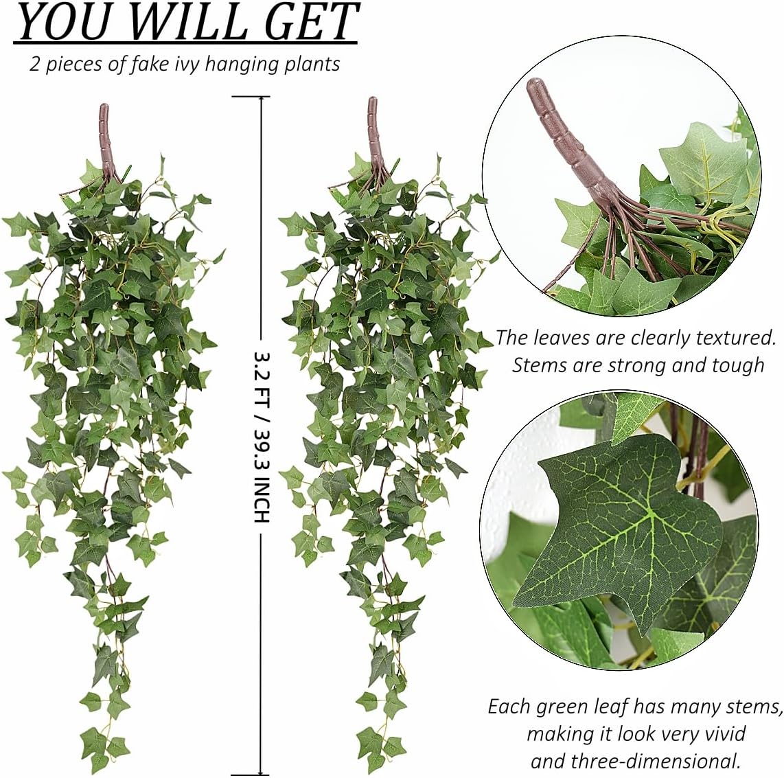 Artificial Hanging Plant, 2Pcs Faux Potato Greenery Vines Garland Hanging Plants Fake Ivy Plant Vine for Home Decor Indoor Outdoor Wall Living Office Wedding Party Garden Decorations - Image 4