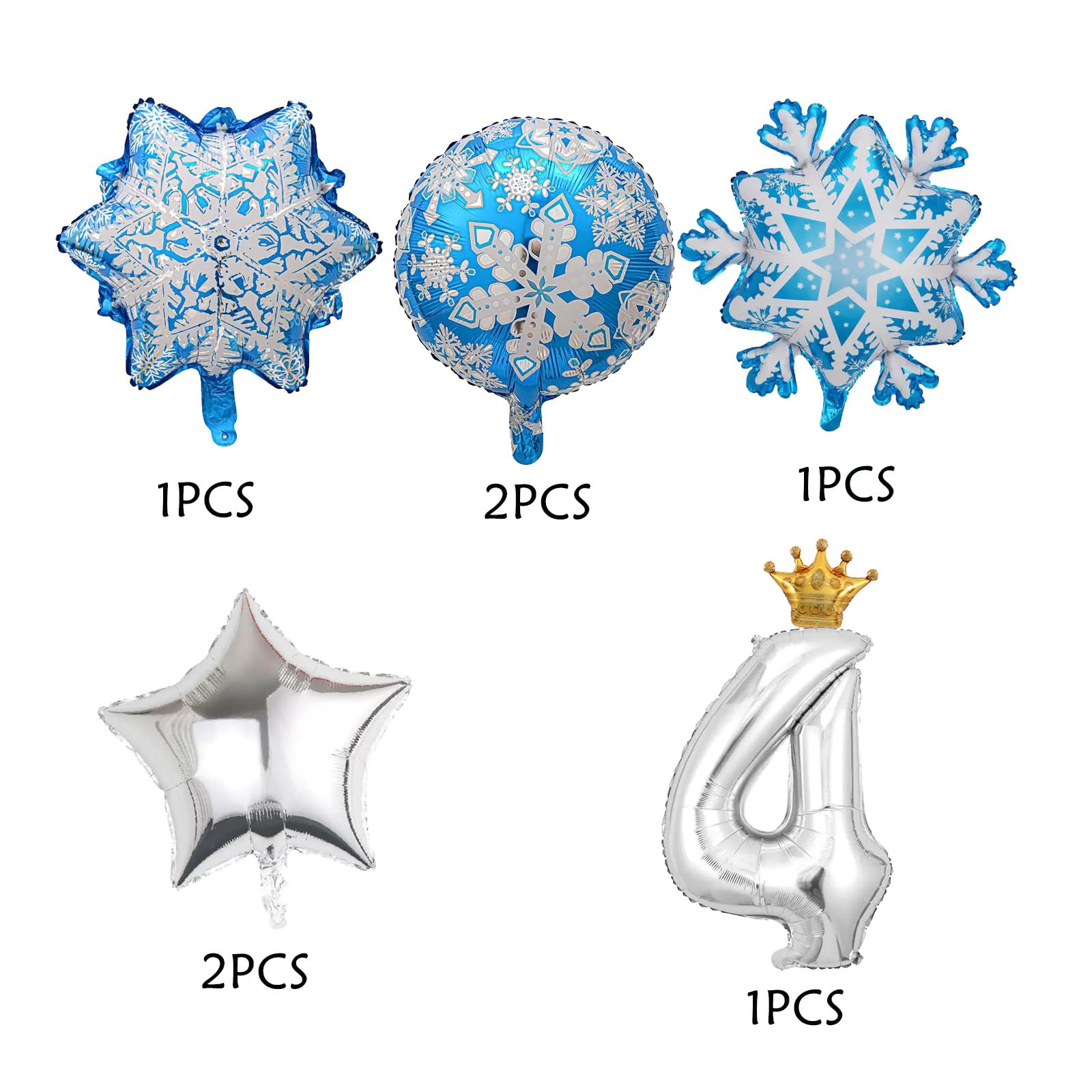 5 Ballons Anniversaire Fille 4 Ans - 1 Ballon Chiffre 40 Pouces + 4 Ballons Flocon De Neige - Aluminium Bleu Et Argent - Pour Fêtes D'hiver, Noël - 3