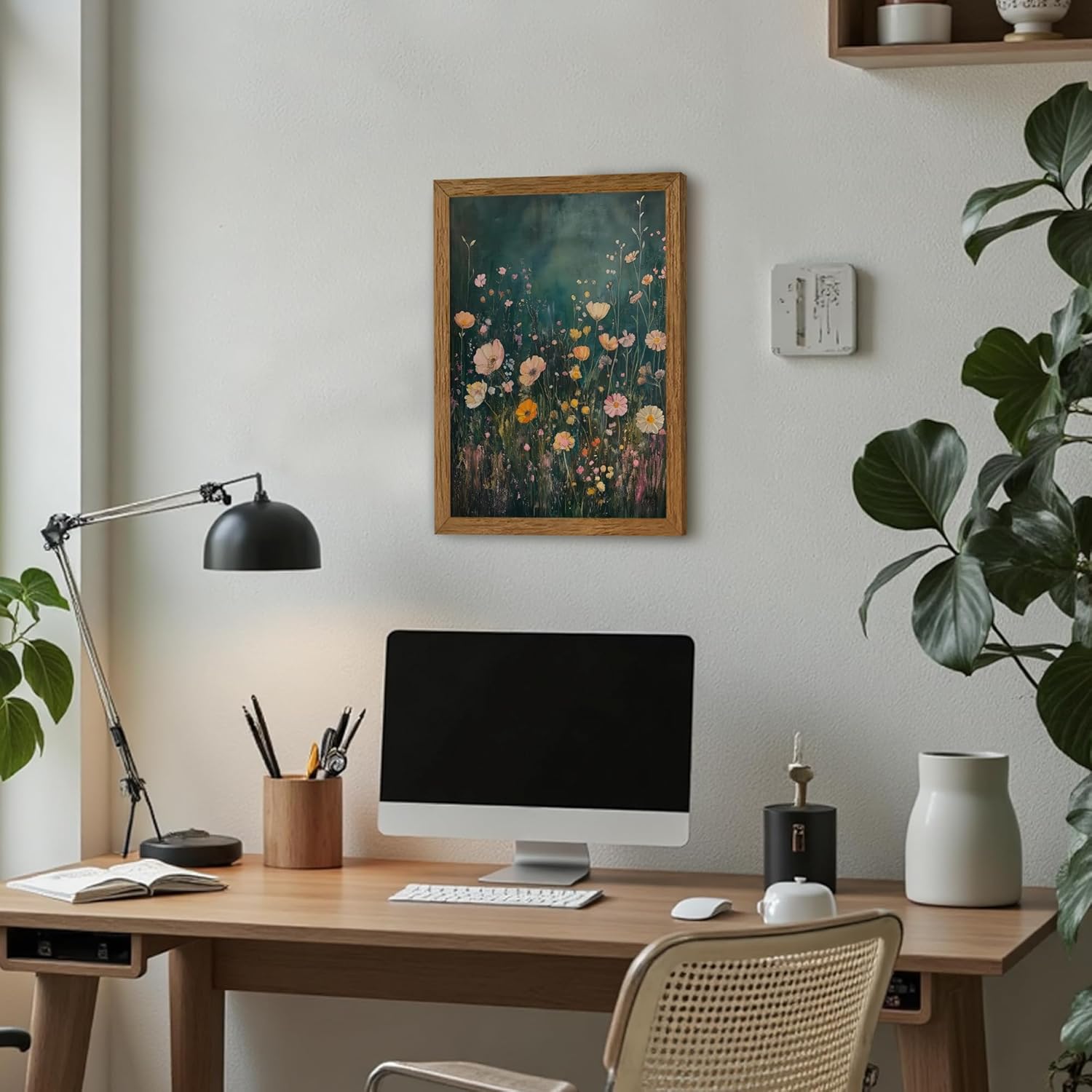 JLTULT Framed Vintage Pink Tone Floral Canvas Wall Art, Farmhouse Flower Landscape Pictures Wall Decor, Botanical Wildflower Field Art Print for Bedroom Living Room Bathroom Home Decoration 12x16 in - Image 5