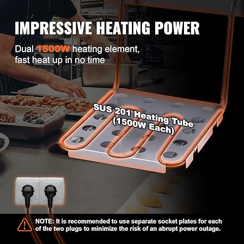 Miniatura 3 de VEVOR Freidora eléctrica comercial, freidora eléctrica de gran capacidad de 24 litros con doble cesta extraíble, freidora doble de acero inoxidable