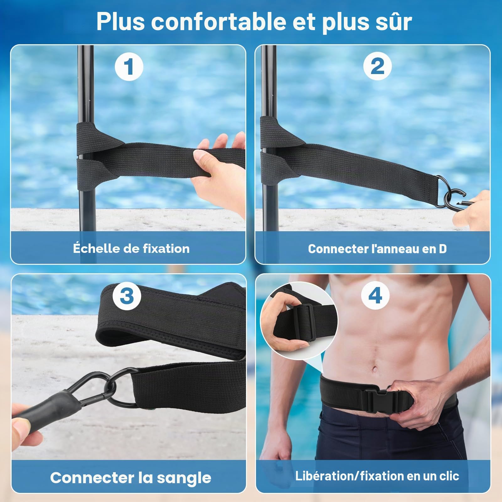 Ceinture de natation premium pour adultes pour piscine, ceinture de 3,5–8,5 m avec élastiques en caoutchouc, aide à la nage pour adultes, adaptée aux débutants et aux professionnels, pour