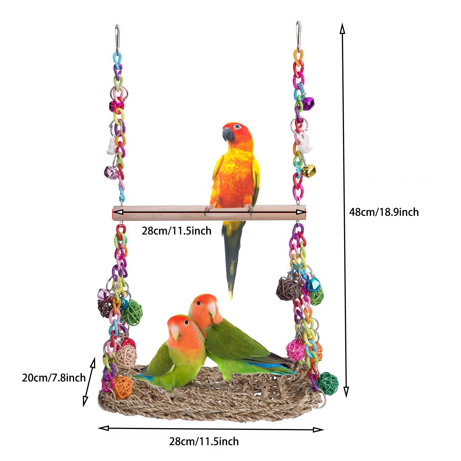 ZYYRSS Seagrass Bird Swing Toys with Wood Perch, Perfect for Lovebirds Conures, Parakeets, Parrotlets, Budgie, Cockatiels - Image 2