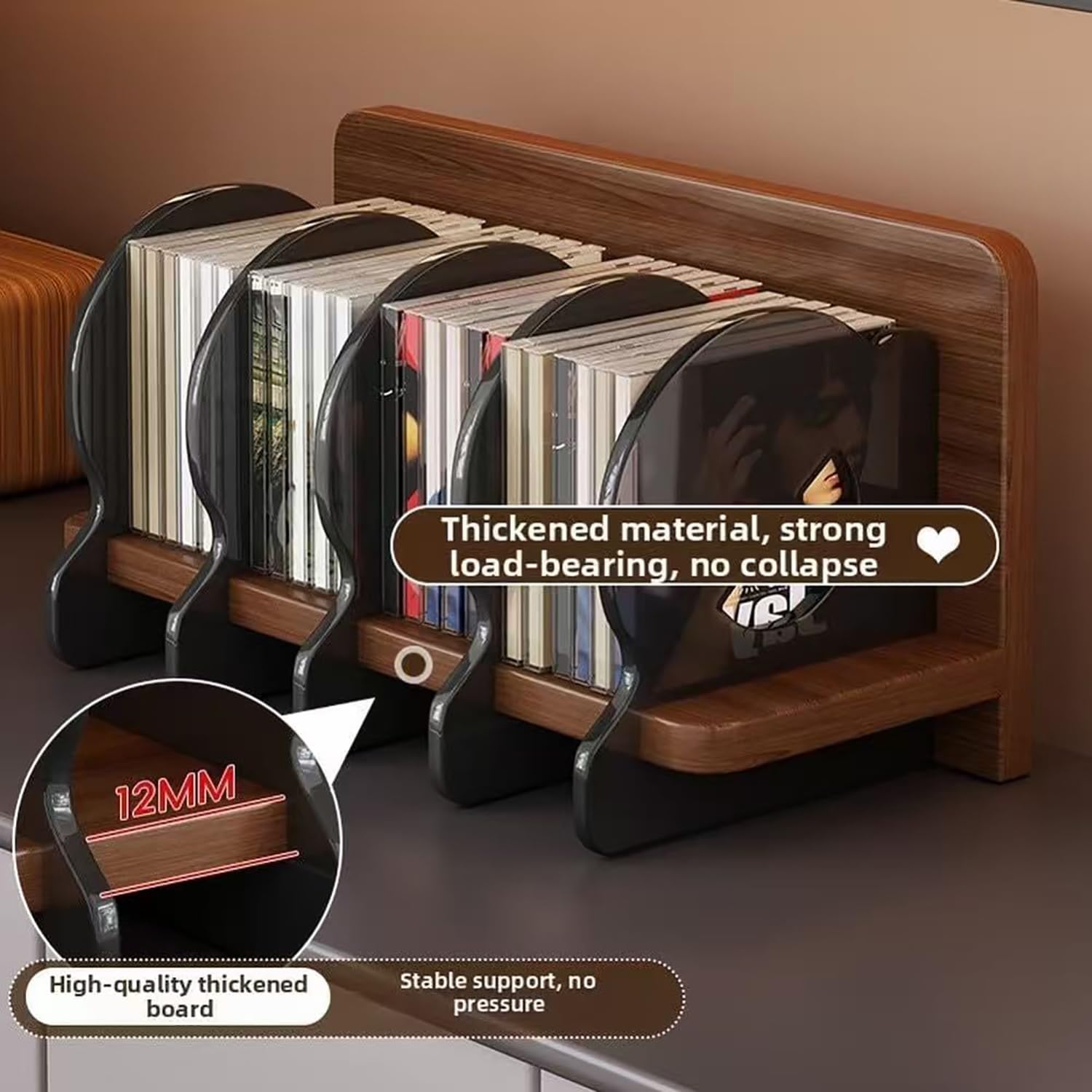 Présentoir à CD en acrylique - Étagère de rangement multifonction moderne pour disques vinyles et CD - Design compact avec compartiments séparés - 35,5 x 16,2 x 18,7 cm