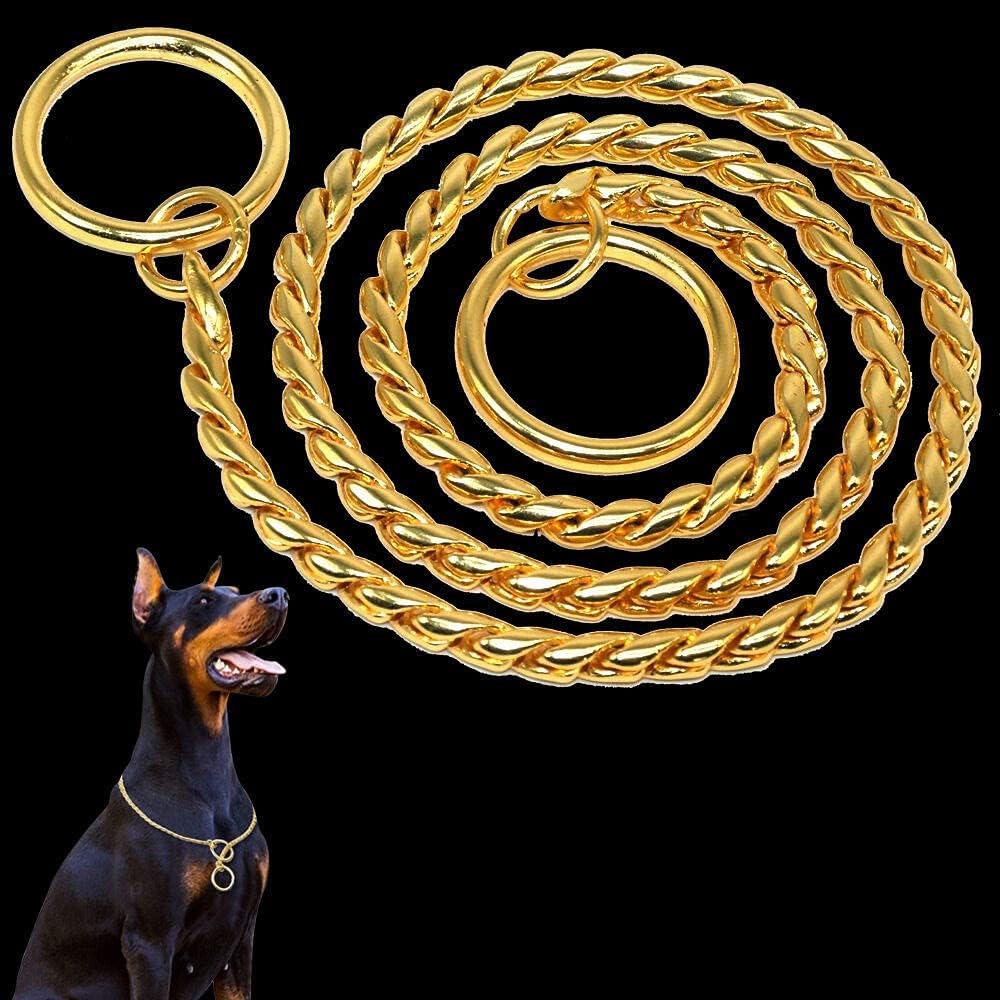 Pets Empire Choke Chain Training Dog Collars Snake P Choker Pet Show Collar Gold Snake Choke Chain Dog Choker Collar 1 Piece (X-Large (Thickness- 5.0cm x Length 60cm))