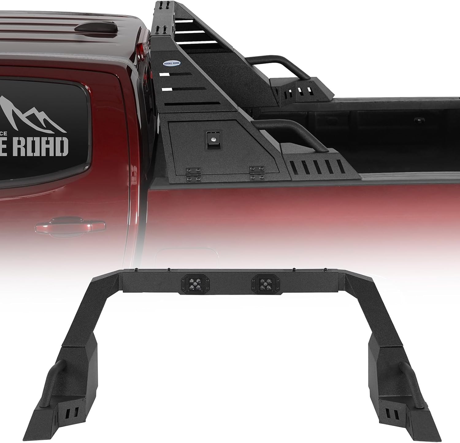 u-Box Mid-Size Truck Roll Bar Sport Bar w/LED Spotlights & Storage Lock Box for Pickup Truck Toyota Tacoma, Ford Ranger, GMC Canyon, Chevrolet Colorado - Adjustable Width