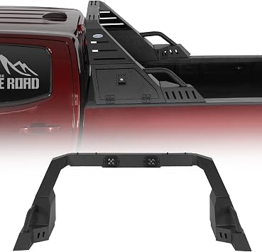 u-Box Mid-Size Truck Roll Bar Sport Bar w/LED Spotlights & Storage Lock Box for Pickup Truck Toyota Tacoma, Ford Ranger, GMC Canyon, Chevrolet Colorado - Adjustable Width