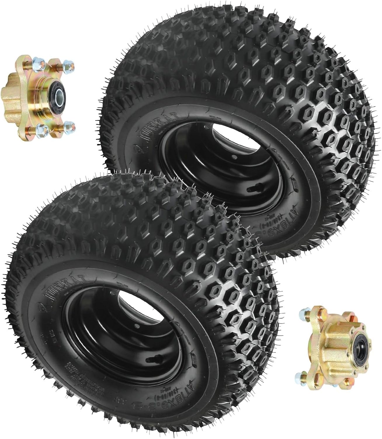 2-Pack 18x9.50-8 ATV Tire & Wheel Assembly, Tubeless 4Ply, 8" Rim, with Front Wheel Rim Hubs 4 Studs, Ideal for Go Kart, ATV, Dune Buggy, Snowmobile & More