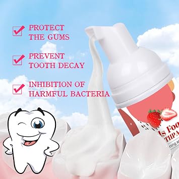 Foam Kids Toothpaste, 2 Pack Children's Toothpaste, Low Fluoride, Toddler-Friendly, Suitable for Toddler's Oral Cleaning and Cavity Prevention, 60ml (Strawberry)