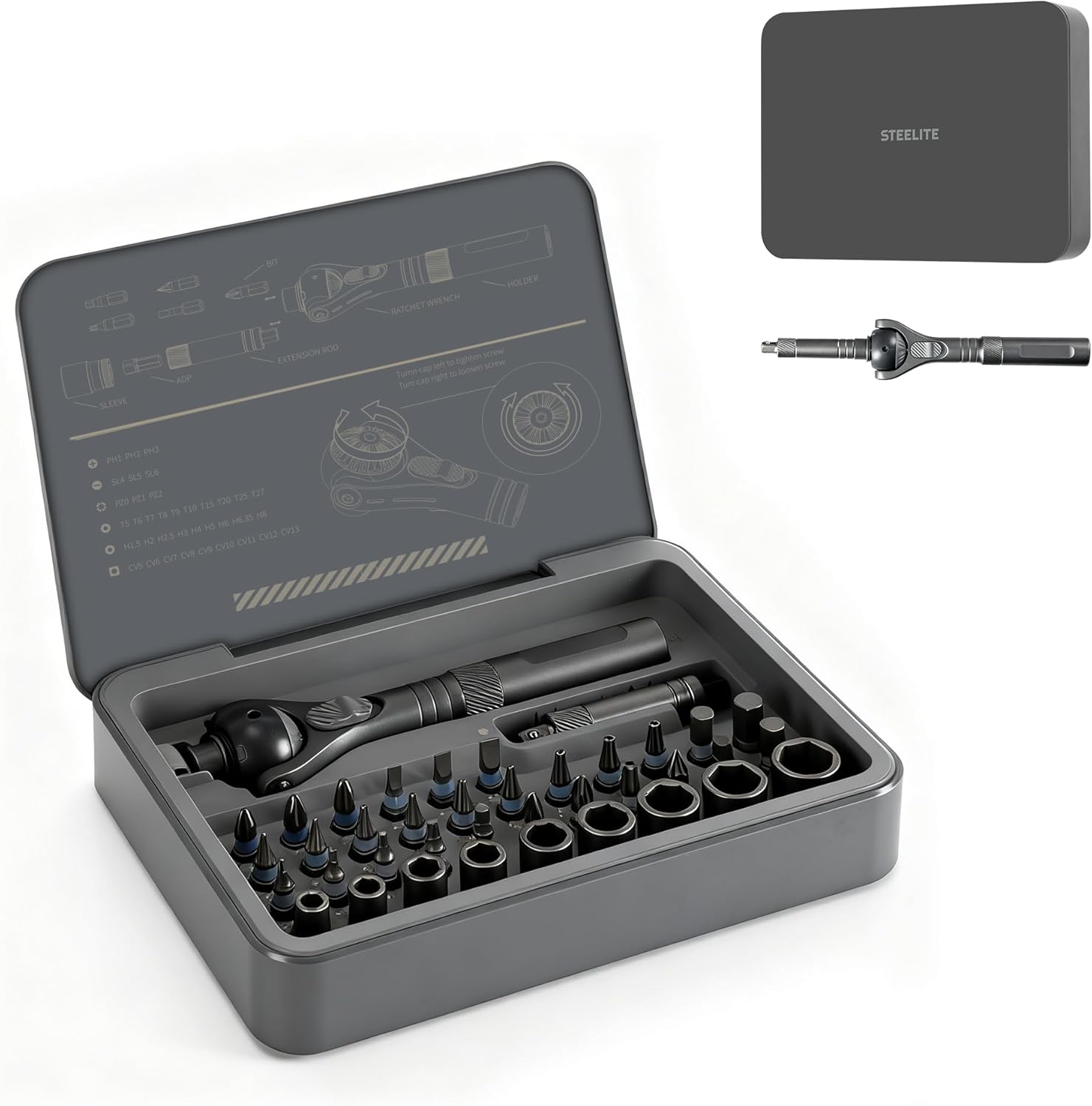 STEELITE 40 in 1 Ratchet Screwdriver Set with Detachable Handle, 180° Ratchet Head, Magnetic Tool Kit with Case for Computer, Electronics Repair, Ideal for Home, DIY, and Maintenance