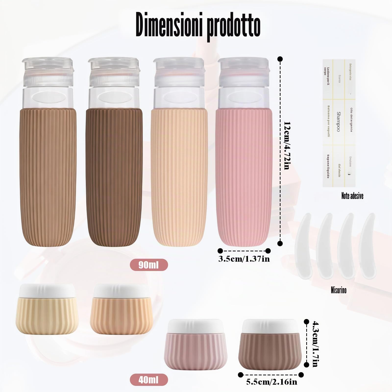 13 Pezzi Bottiglie da Viaggio in Silicone, Contenitori da Viaggio in Silicone, Flaconi da Viaggio Riutilizzabili, con Etichetta e Borsa Trasparente, per Shampoo, Lozione, Creme