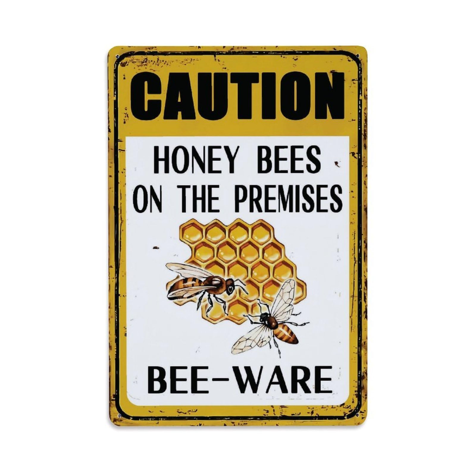 Ldfuieksufg Style Caution Honey Bee Warning Sign Vintage Aluminium Metal Sign, Retro Wall Decor For Home, Bar, Garage & Farmhouse 30X20cm