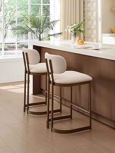 Miniatura 8 de Juego de 2 taburetes de mostrador de 26 pulgadas, modernos taburetes de bar de lino con respaldo curvo, taburetes tapizados de altura de mostrador