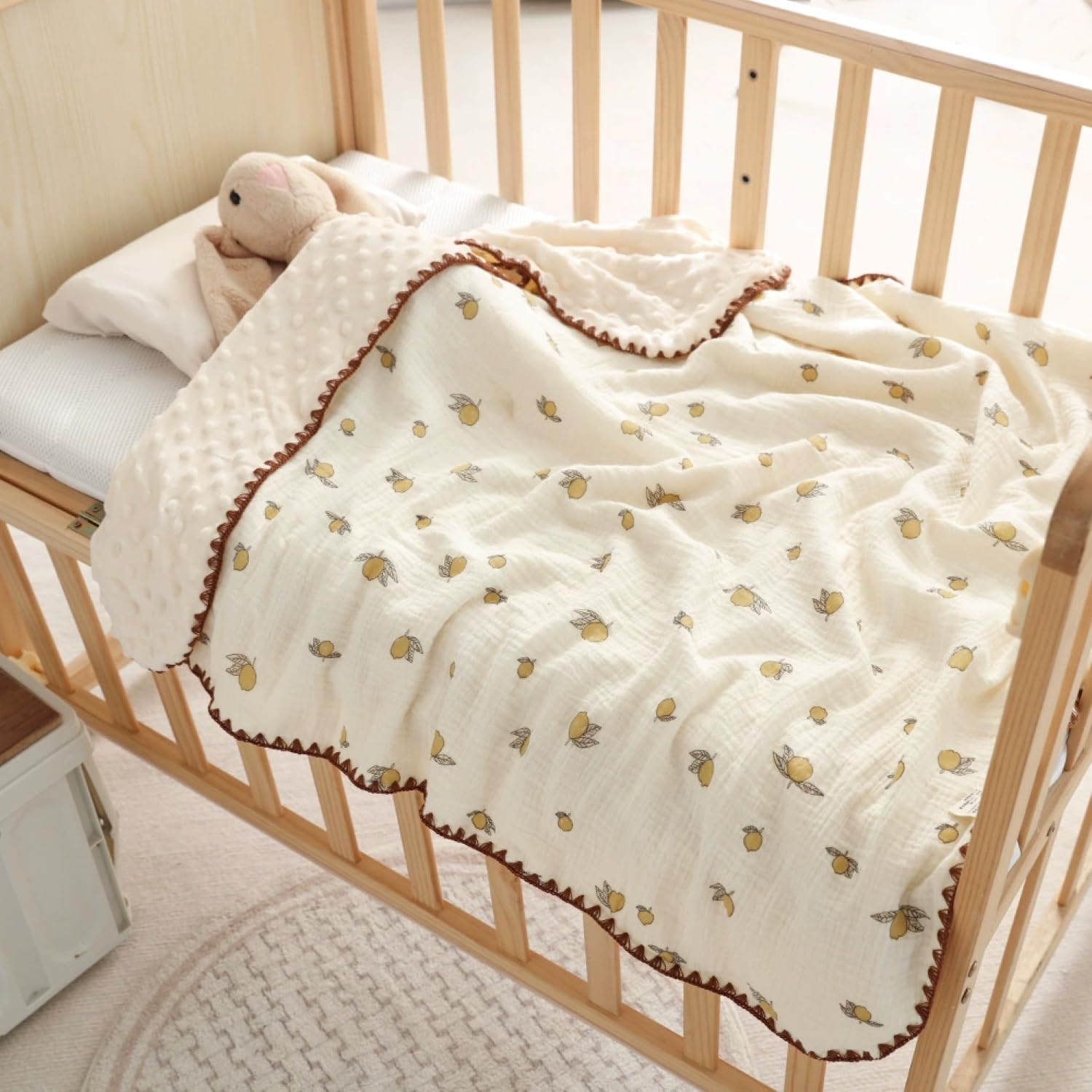 SYGA Baby Blanket Ultra Soft Lemon Design, Cozy Cotton Blanket for Newborn Infant Toddler, Crib & Stroller Use 40 x 40 inch-image-2
