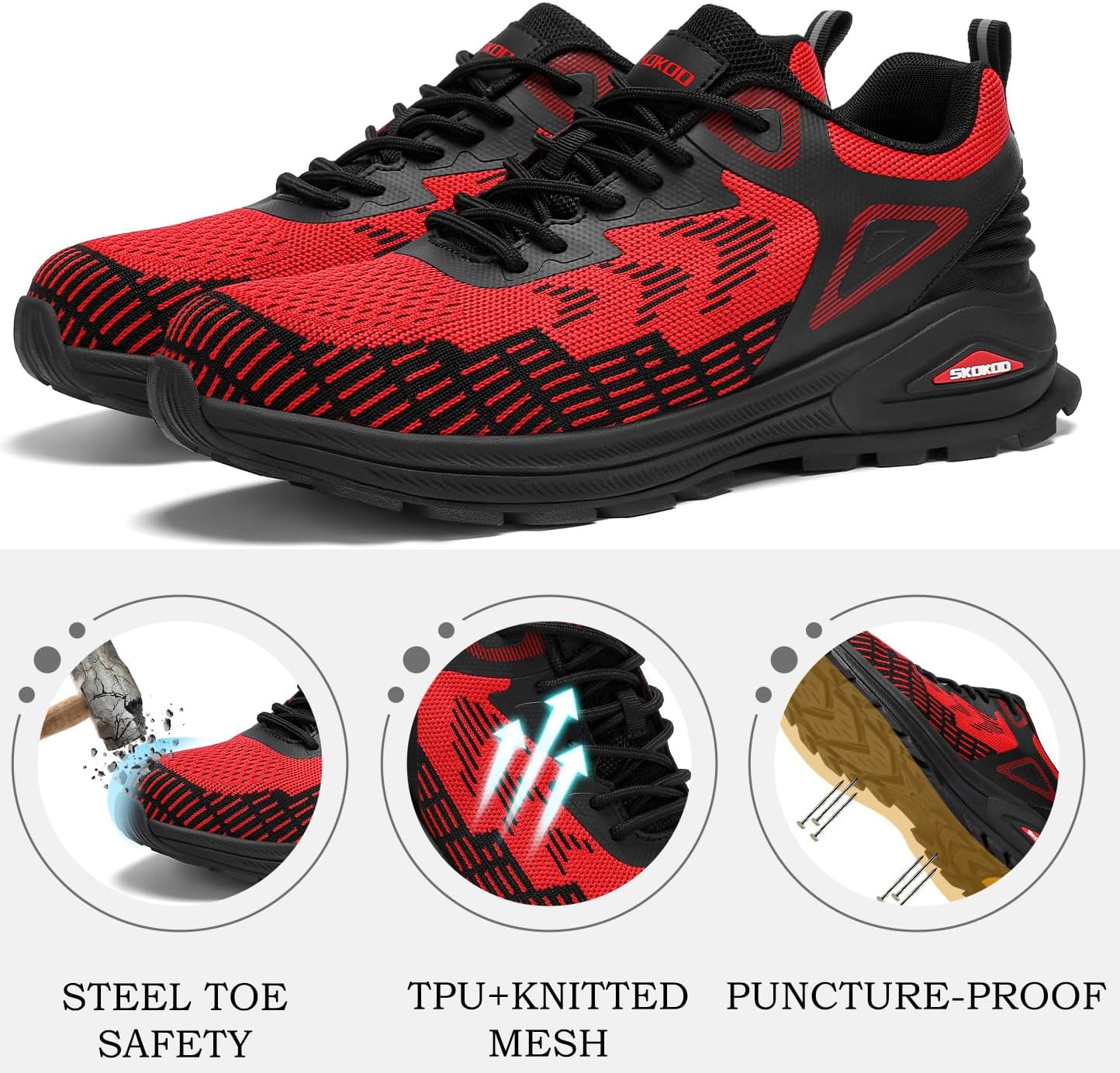 Steel Toe Shoes for Men Fashion Casual Work Shoes Safety Toe Sneakers Construction Industrial Comfortable
