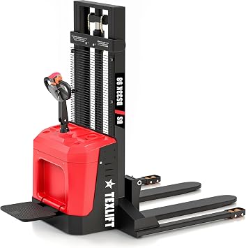 Full Electric Forklift Walkie Pallet Stacker with Stand - Fixed Straddle Legs and Adjustable Forks 5.50 Inch to 27 Inch Material Lifter 3300lbs Capacity 8Ft/98 Inch Lifting Heights US-DS33K-98
