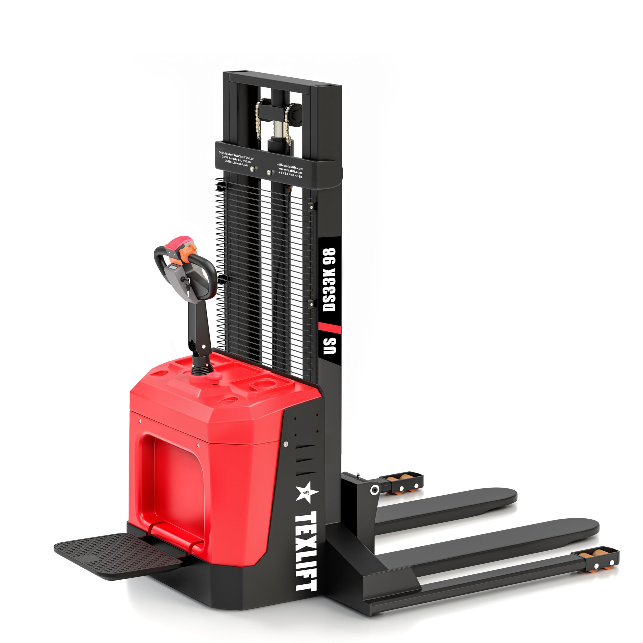 Full Electric Forklift Walkie Pallet Stacker with Stand - Fixed Straddle Legs and Adjustable Forks 5.50 Inch to 27 Inch – Material Lifter 3300lbs