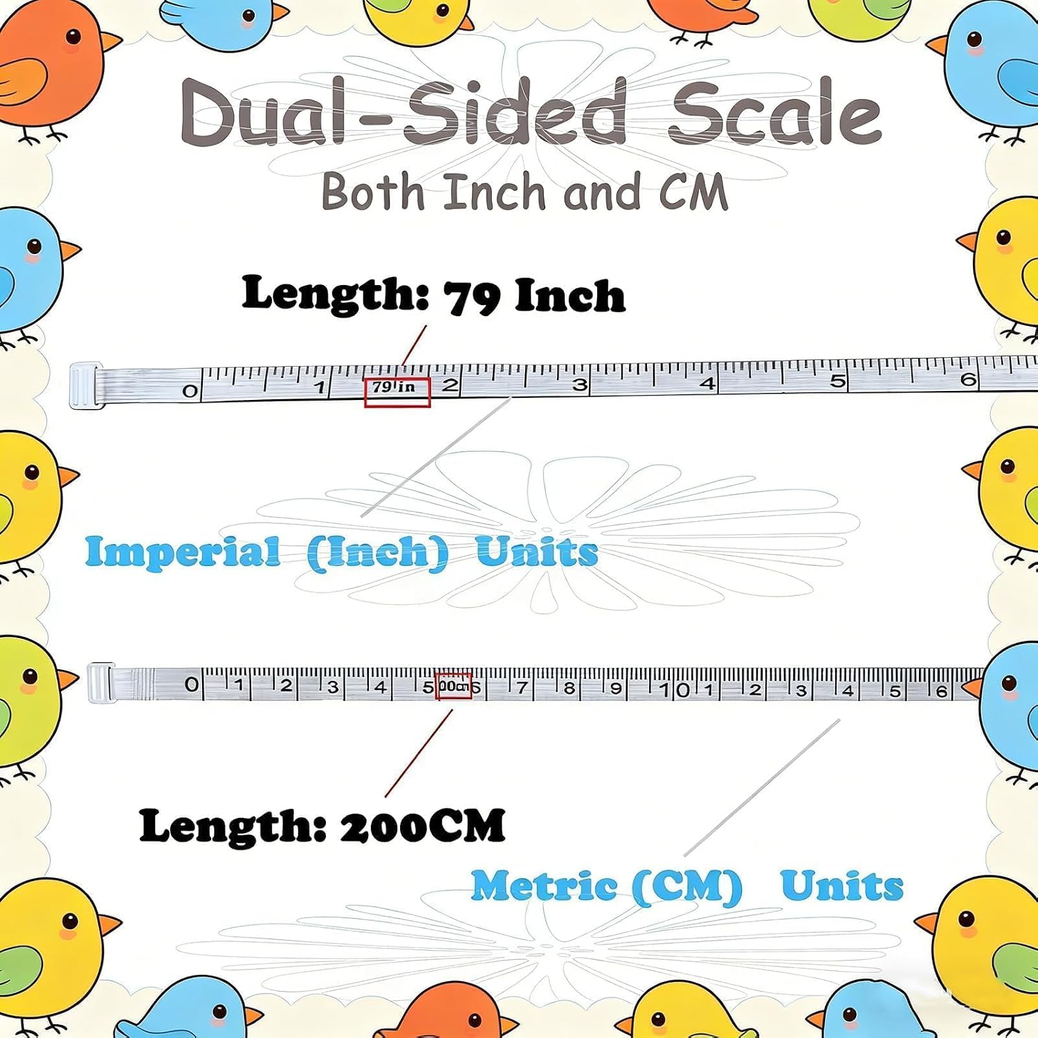 1 Pack Cartoon Pink Bird Retractable Tape Measure, 2M / 79Inch Dual-Scale Soft Measuring Tape with Belt Clip, Sewing Ruler for Body Measurements & DIY Crafts