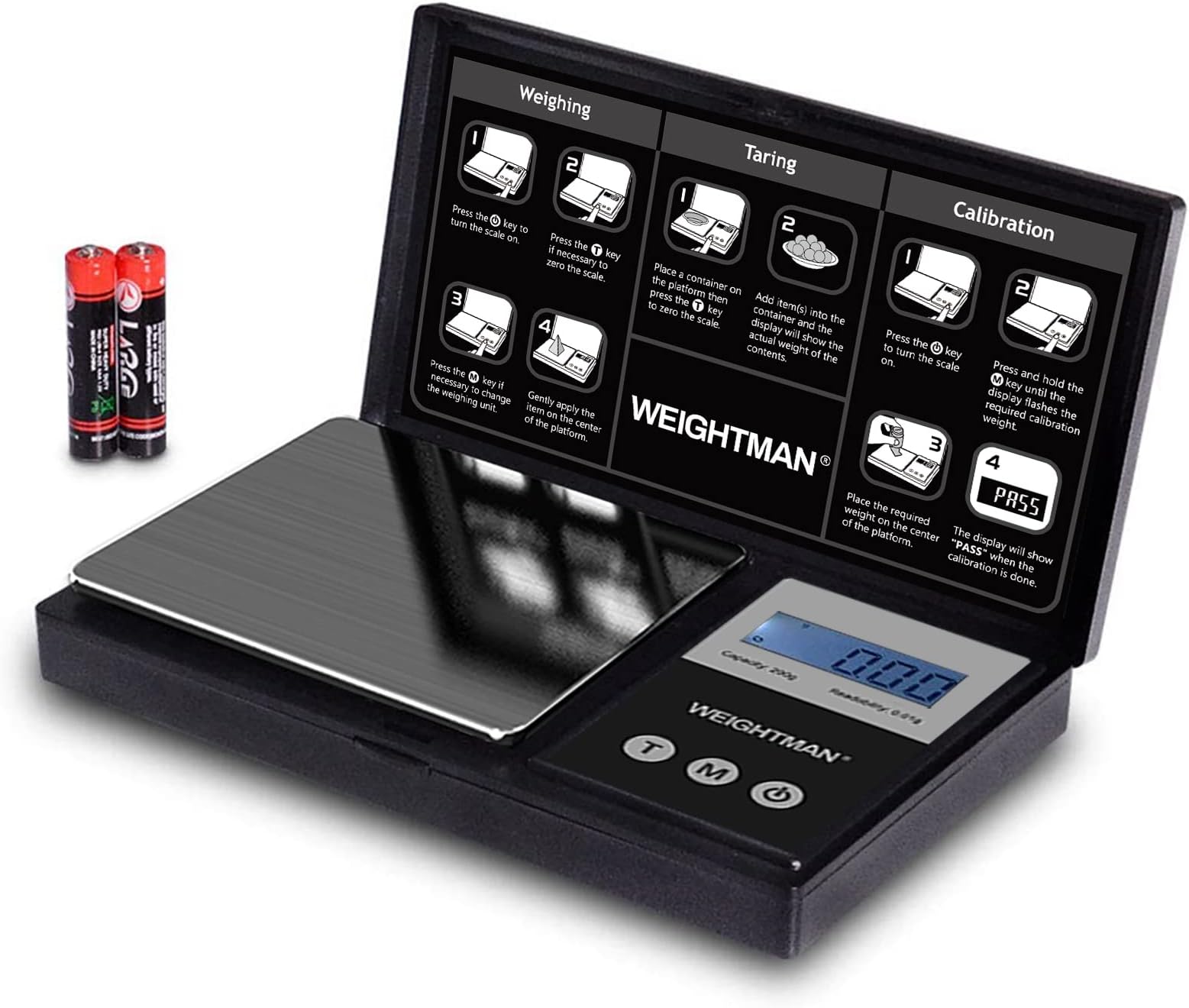 WEIGHTMANGramme Scale, Black Titanium Plating 200g0.01g Pocket Jewellery Scale, Digital Scale Grammes and Ounces with Tare Function, Portable Travel Scale for Food, Medicine, Jewellery Battery Inc...