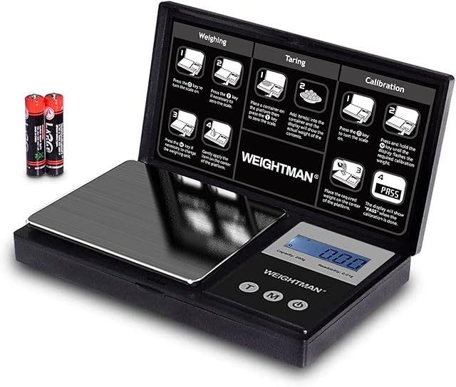WEIGHTMAN Gram Scale, Scales Digital Weight Grams 200g x 0.01g Black Titanium Plating, Small Pocket Jewelry Reloading Scale with Tare Function, Battery Included, Onyx Black