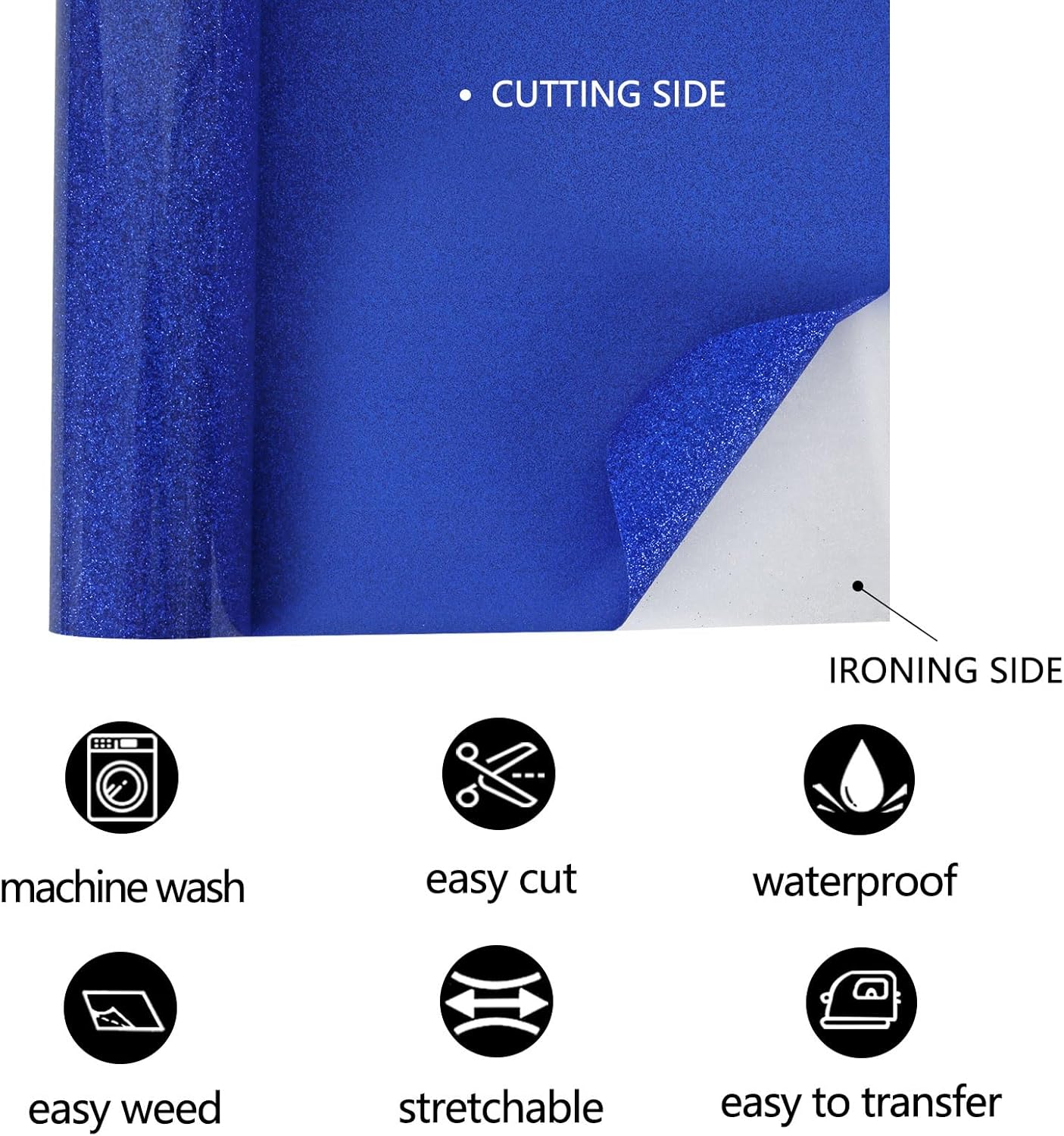 FUNKAKA Glitter Royal Blue HTV Heat Transfer Vinyl Rolls, 12" x 25ft PU Iron on Vinyl for T-Shirt Royal Blue Glitter HTV Vinyl for All Cutter Machines Easy to Cut & Weed for Heat Vinyl Design