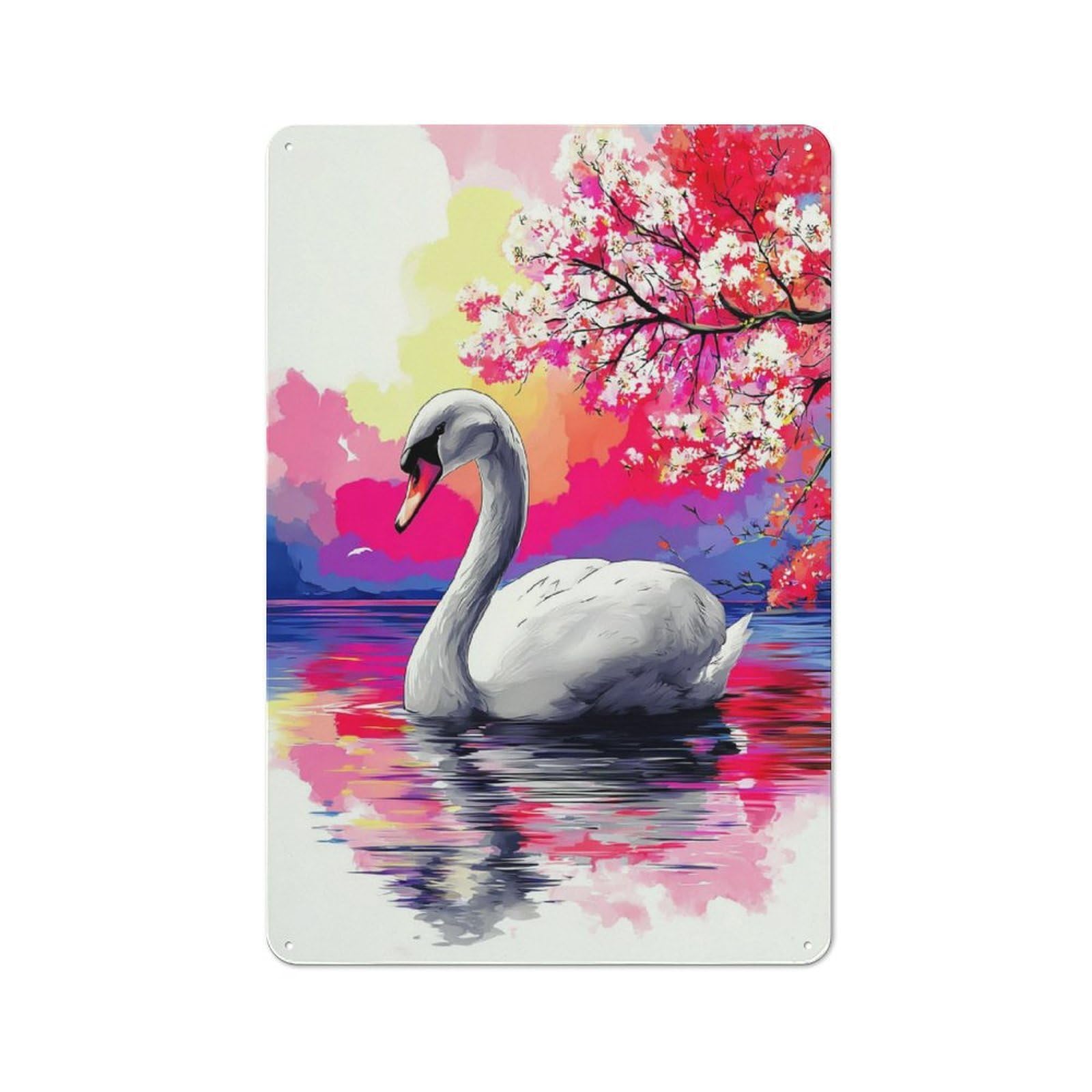 Junmoney Swan Serenity Vibrant Watercolor Scene Vintage Metal Wall Sign 30X20cm For Bar Or Restaurant, For Kitchen, Dining Room And Home Bar Wall Decor