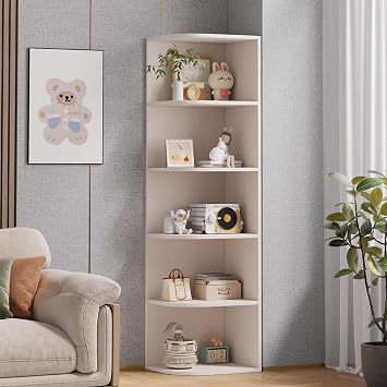 Corner Bookcase Cabinet,Wooden Free Standing Corner Bookshelf,for Kitchen, Bedroom, Living Room, Study,5-Tier Corner Shelf,Display Storage Cabinet