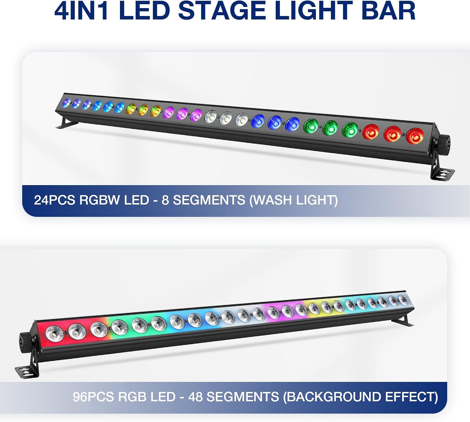 Wash Light Bar: 24 LED 120W RGBW Stage Wash Lights - APP DMX512 IR Remote - Sound Activated Wall Wash Lighting with Tripod Stand - Power Linking - Silent DJ Lights for Wedding Party Church Band