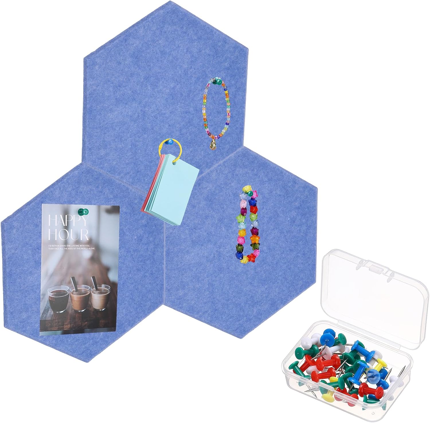 PATIKIL Hexagon Felt Cork Board Tiles, 3Pcs 12 inch Self Adhesive Bulletin Wall Felt Pin Board with 30 Push Pins Corkboard for Home Office Photos Memos, Yellow