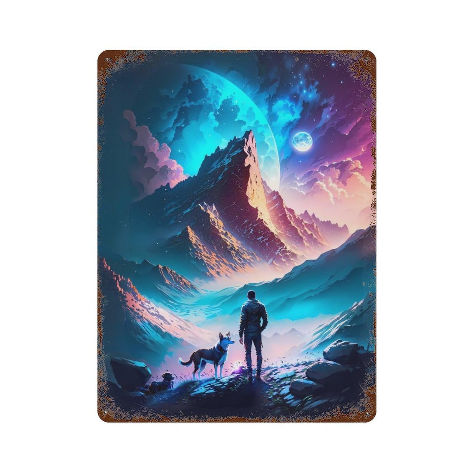 Galaxy Wonderland Explorer Rust Effect Tin Sign 15.7"x11.8", Ideal for Cafe, Home Bar And Lounge Decor