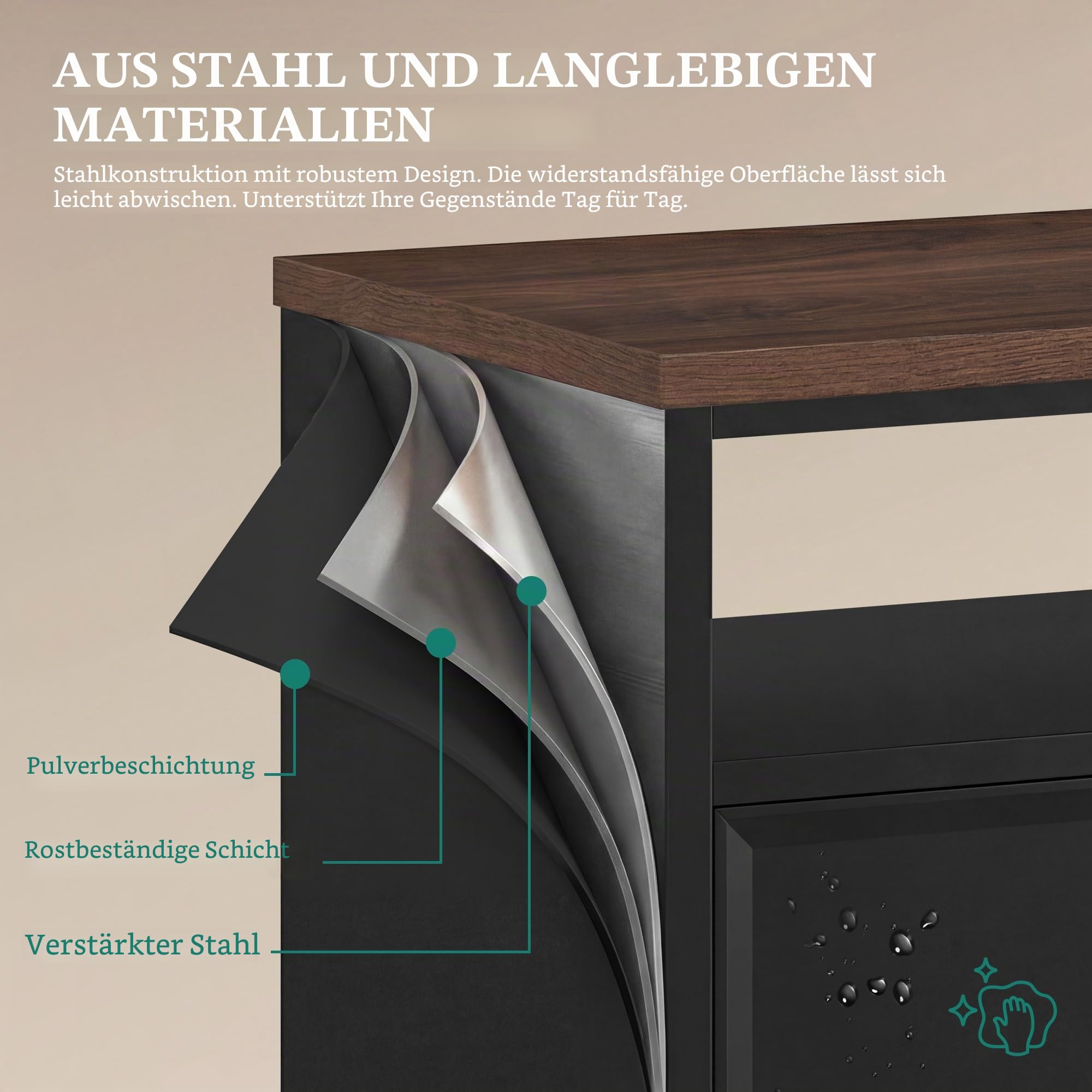 YITAHOME Aufbewahrungsschrank, Metallschrank, Sideboard, Schrank mit Doppeltür, Magnetverschluss, verstellbare Einlegeböden, Stahlgestell