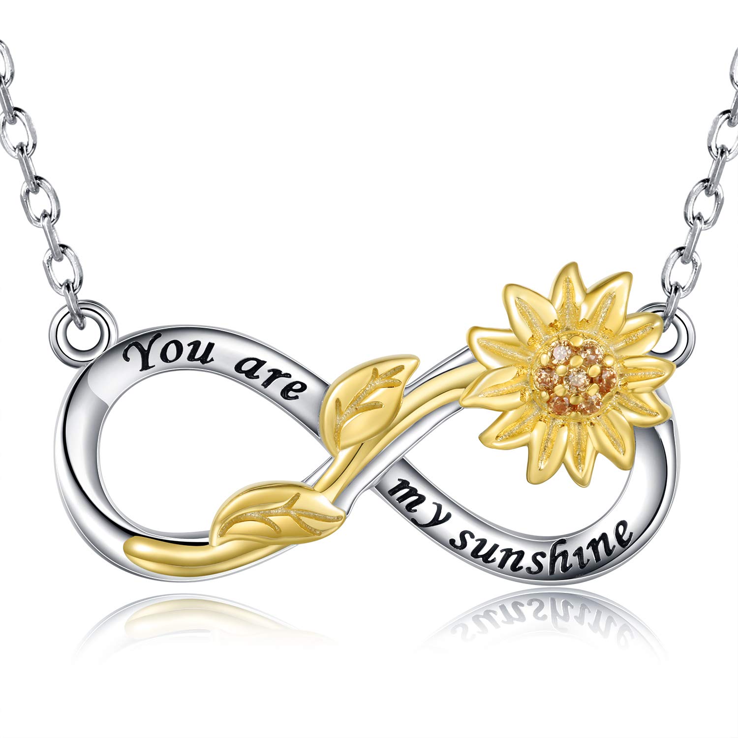 APOTIEYou are My Sunshine Sunflower Necklace Bracelet - 925 Sterling Silver Infinity Adjustable Jewelry Daughter Mother Gift for Women Girls