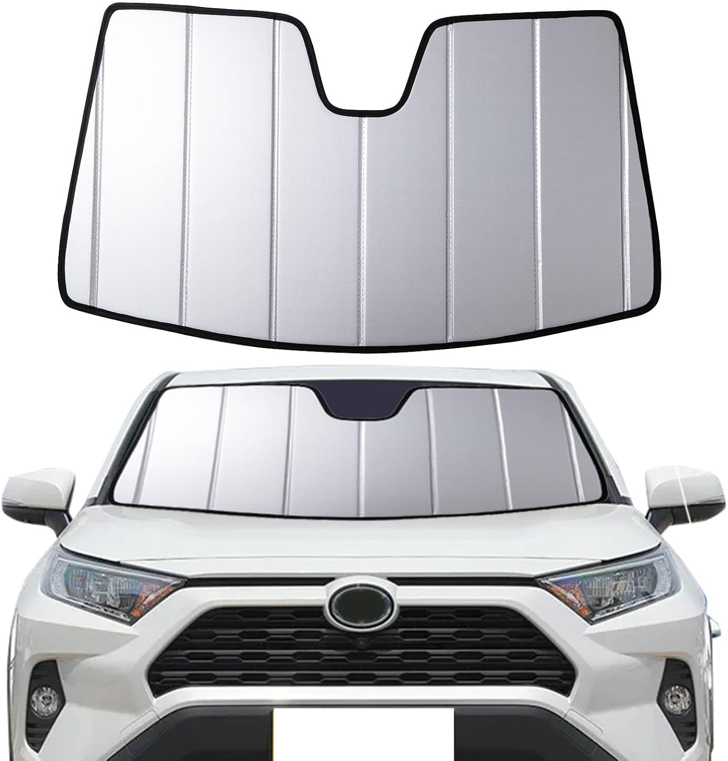 Windshield Sun Shade Compatible with Toyota 2019-2025 RAV4, LE,XLE,XSE Hybrid,2021-2024 RAV4 Prime Custom-fit Foldable Sun Visor Window Sunshade with Storage Bag