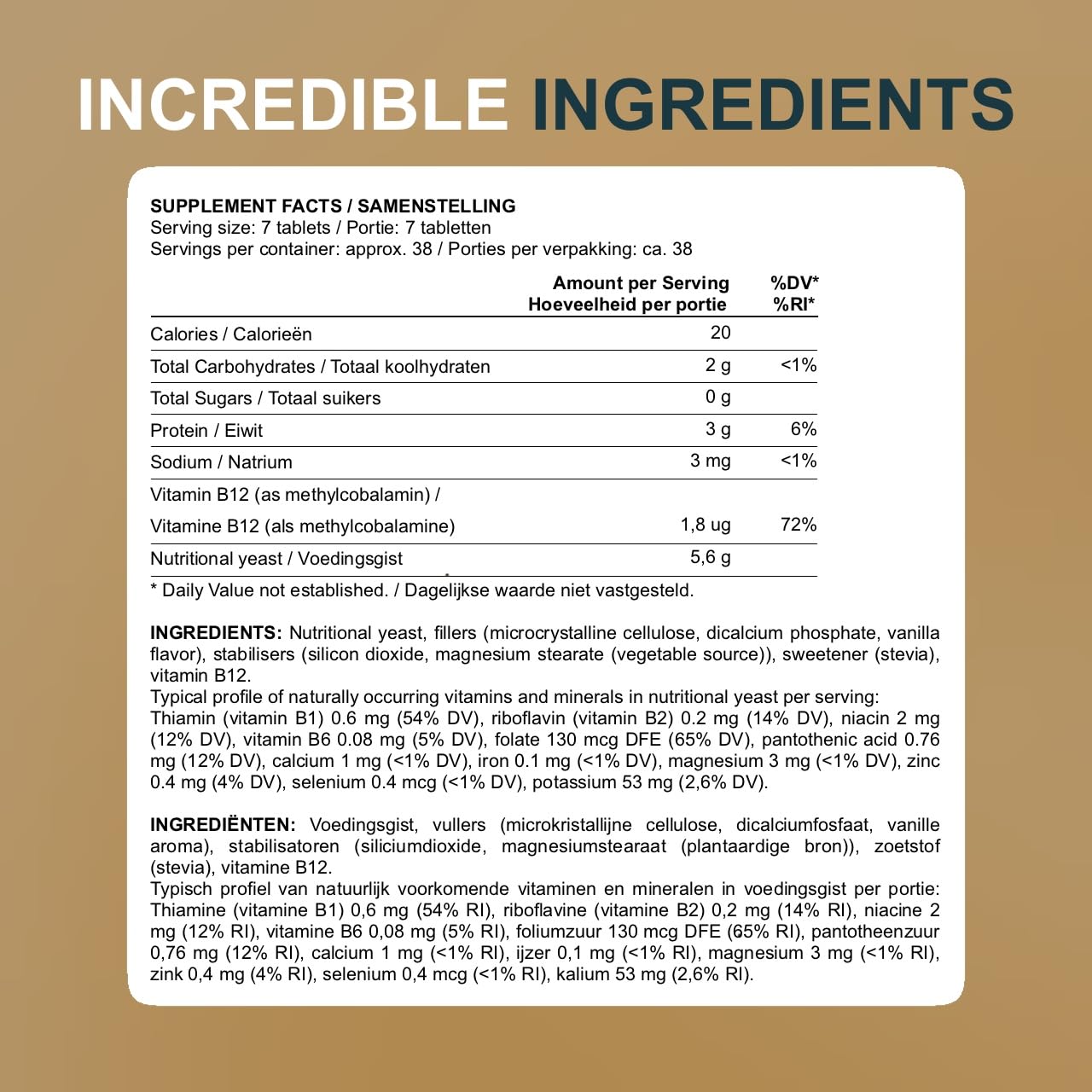 Nährhefe Tabletten Vitamin B12 hinzugefügt – Keine synthetischen Zusätze – Vanillegeschmack 270 Tabletten